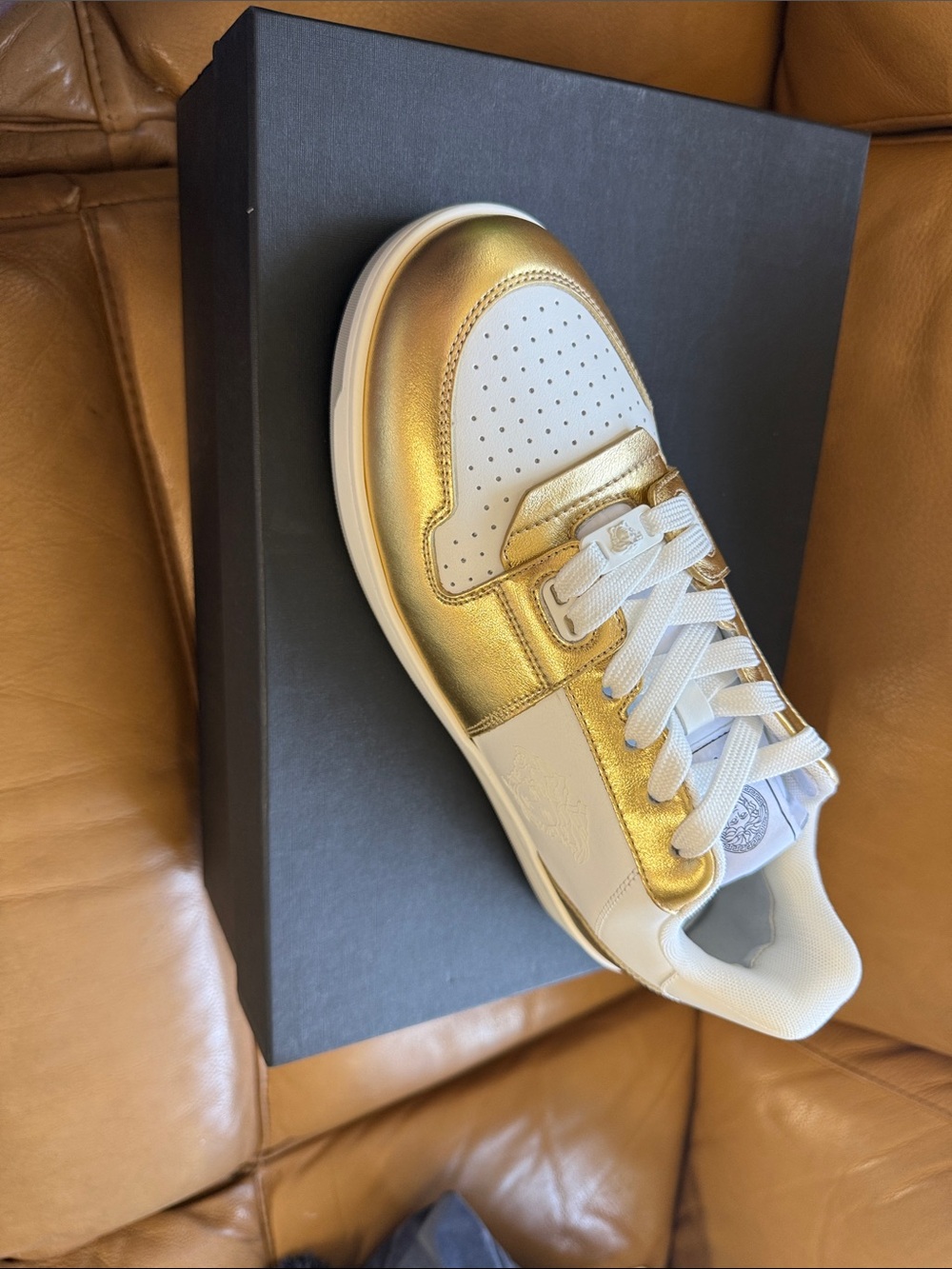 Versace White and Gold Low-Top Athletic Sneaker